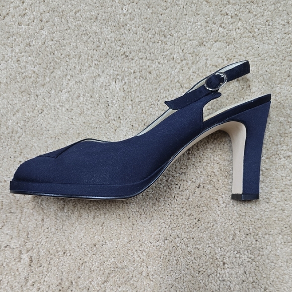 Women's Navy Sling-Back, Peep-Toe, High-Heel Shoes | 8.5M - Picture 1 of 6